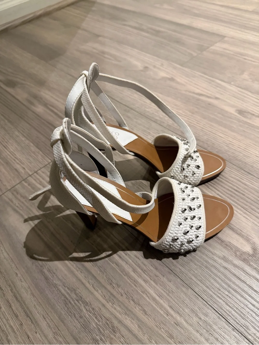 Franco Sarto White Embellished Ankle-Tie Heels